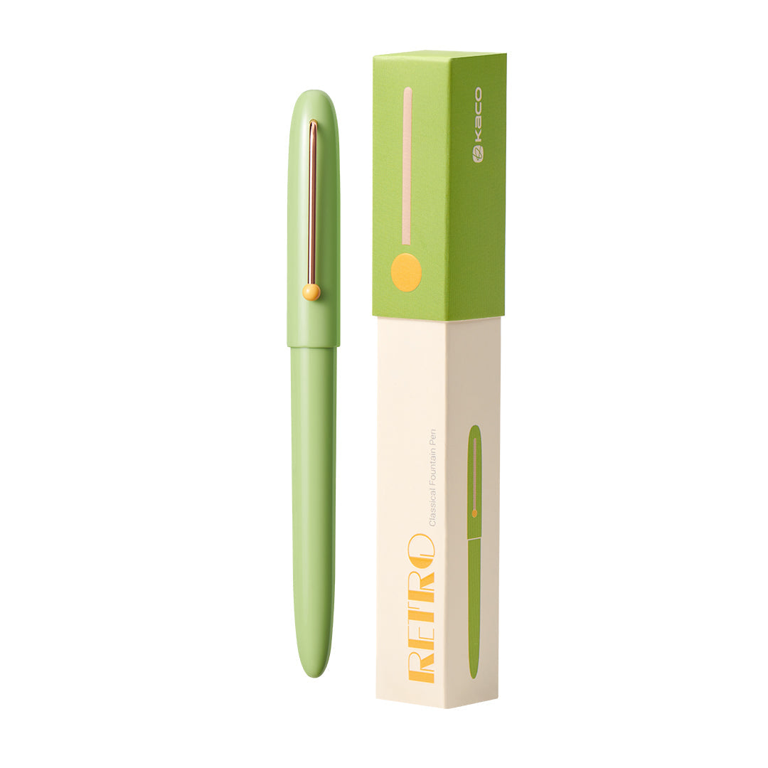 Kaco | Fountain Pens | 0.5mm | Black Ink | Retro | Paper Box Packaging