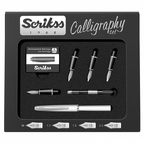 Scrikss | Calligraphy | Pen Set | White Acrylic Carbon Fiber | Medium, 1.1mm, 1.5mm, 2.3mm Nib - penpencilink