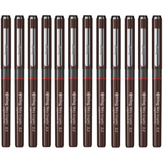 Rotring | Tikky | Graphic Fineliner | Black Pigmented Lightfast | Pack of 12pieces | 0.2mm