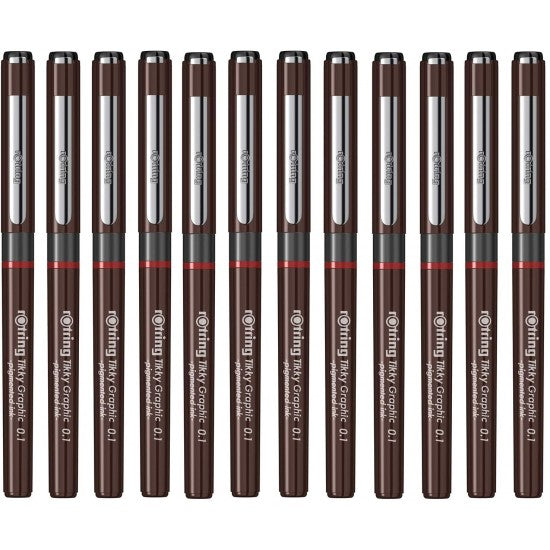 Rotring | Tikky | Graphic Fineliner | Black Pigmented Lightfast | Pack of 12pieces | 0.1mm