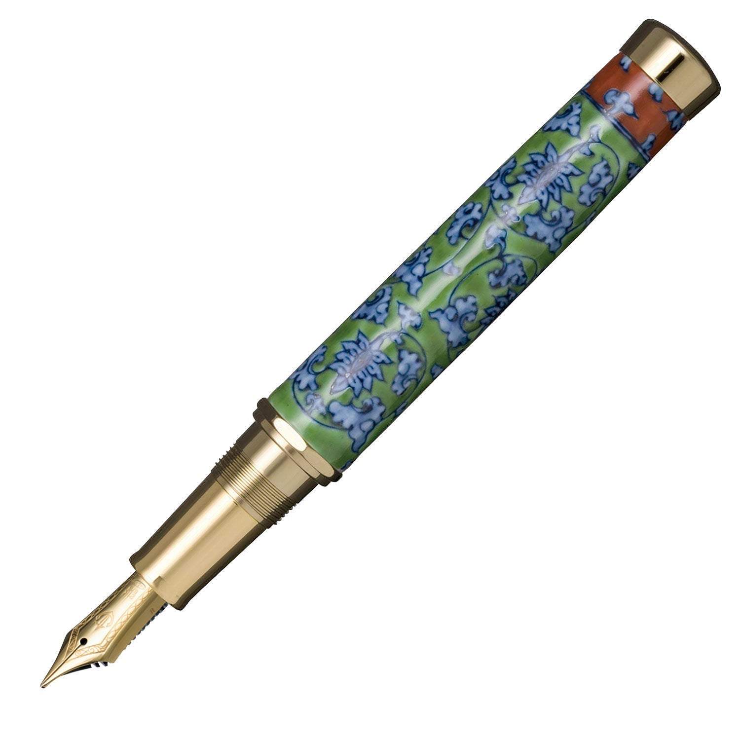 Arita porcelain 400th anniversary commemorative fountain pen, green arabesque (made by Gen'emon Kiln)