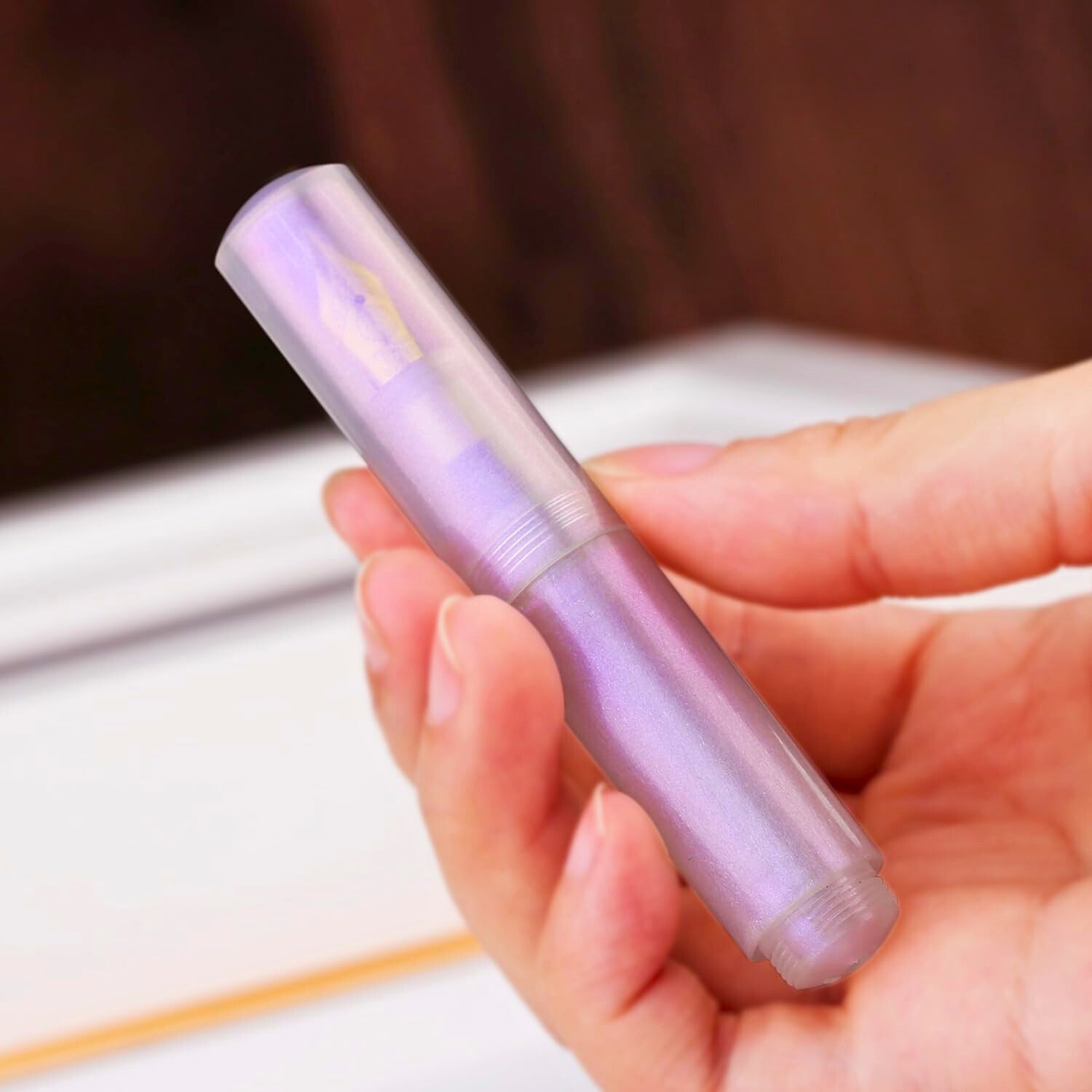 Moonman Wancai Mini Eyedropper Fountain Pen, Fine Nib, Pearl Purple Resin, Pocket-Size Travel Pen