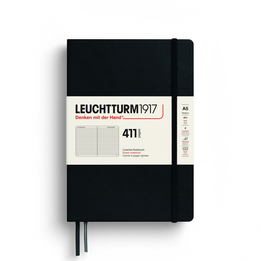 LEUCHTTURM1917 Hardcover Notebook Medium (A5), Ruled, 411 Pages - Black