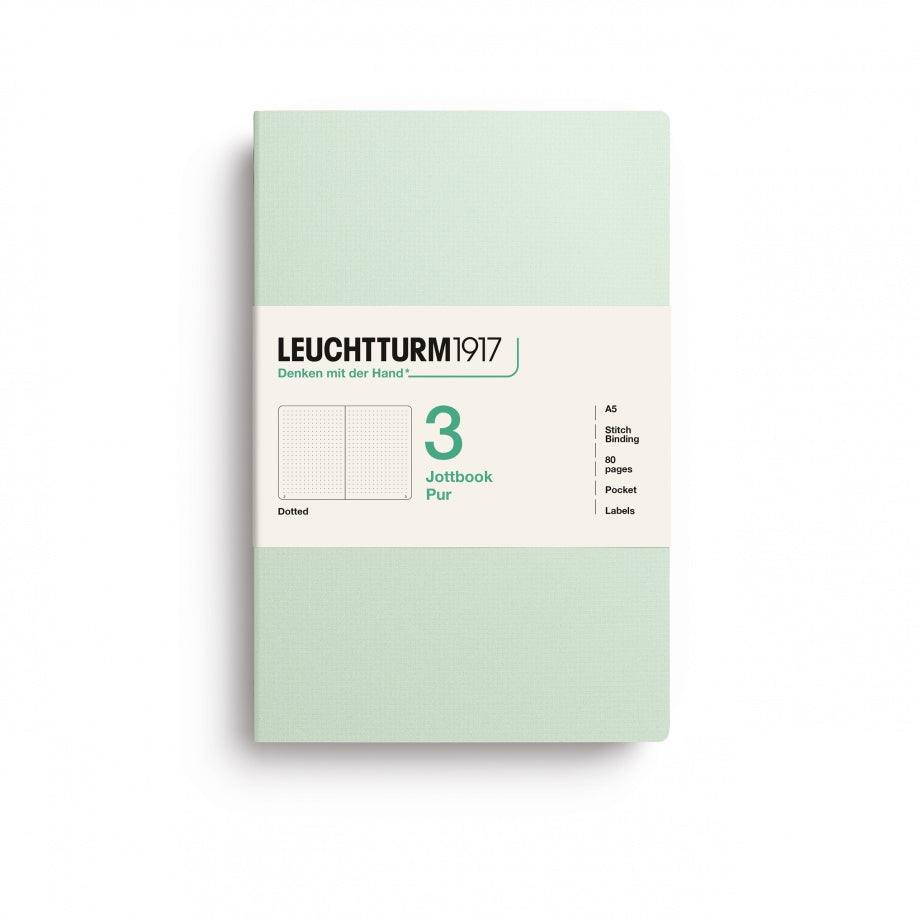 Jottbook pur (A5), 80 numbered pages, dotted, Mint Green, pack of 3 leuchtturm1917