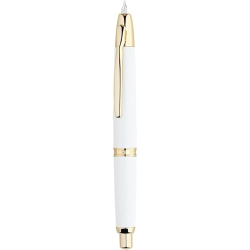 Moonman A1 Press Fountain Pen, Fine Nib, Metal Body, Retractable Ink Pen And Converter with Box (White With Gold Clip )