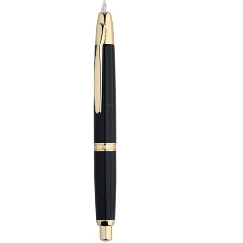 Moonman A1 Press Fountain Pen, Fine Nib, Metal Body, Retractable Ink Pen And Converter with Box (Black With Gold Clip )