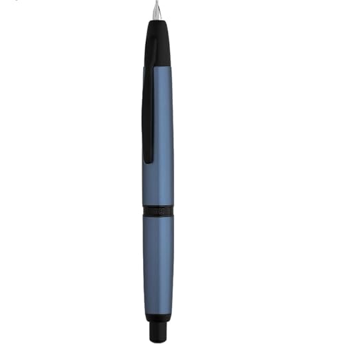 Moonman A1 Press Fountain Pen, Fine Nib, Metal Body, Retractable Ink Pen And Converter with Box (Blue With Black Clip)