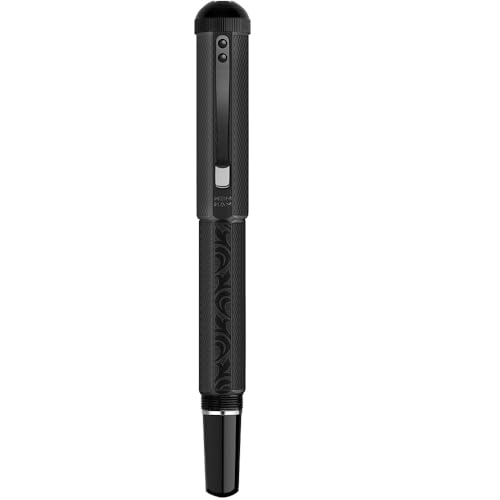 Moonman P138 Piston Fountain Pen Extra Fine Nib with Box, Retro Black Octahedral Etching Pattern Writing Pen Set (Square Pen Hat Version)