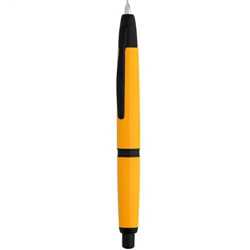Moonman A1 Press Fountain Pen, Fine Nib, Metal Body, Retractable Ink Pen And Converter with Box ( Yellow With Black Clip )