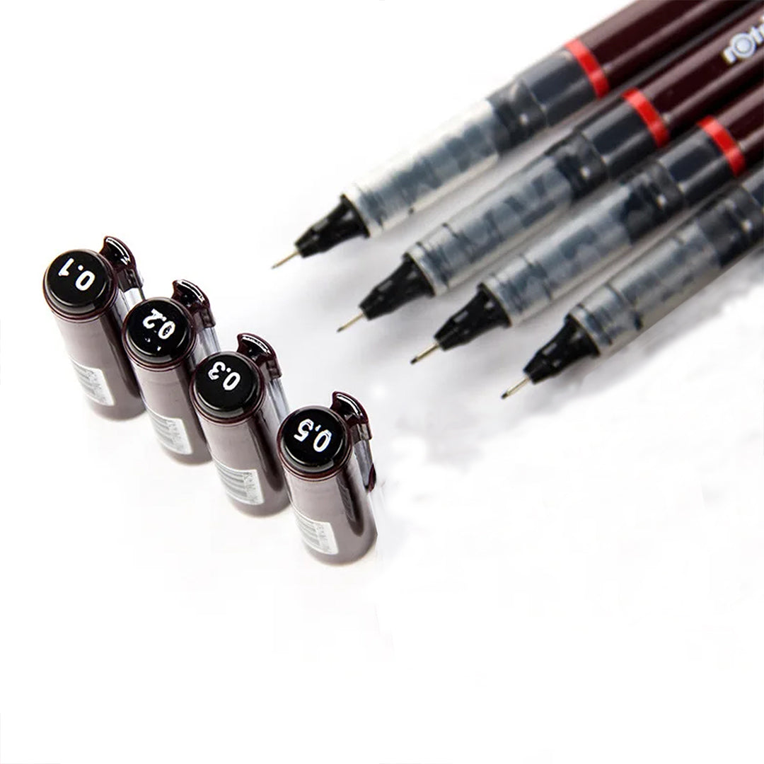 Rotring 0.1mm, 0.2mm, 0.3mm, 0.5mm Line Thickness Tikky Graphic Fineliner with Black Pigmented Lightfast And Water Resistant Ink For Long Life Drawings, Sketching, Non-Refillable, 5 Pen Set
