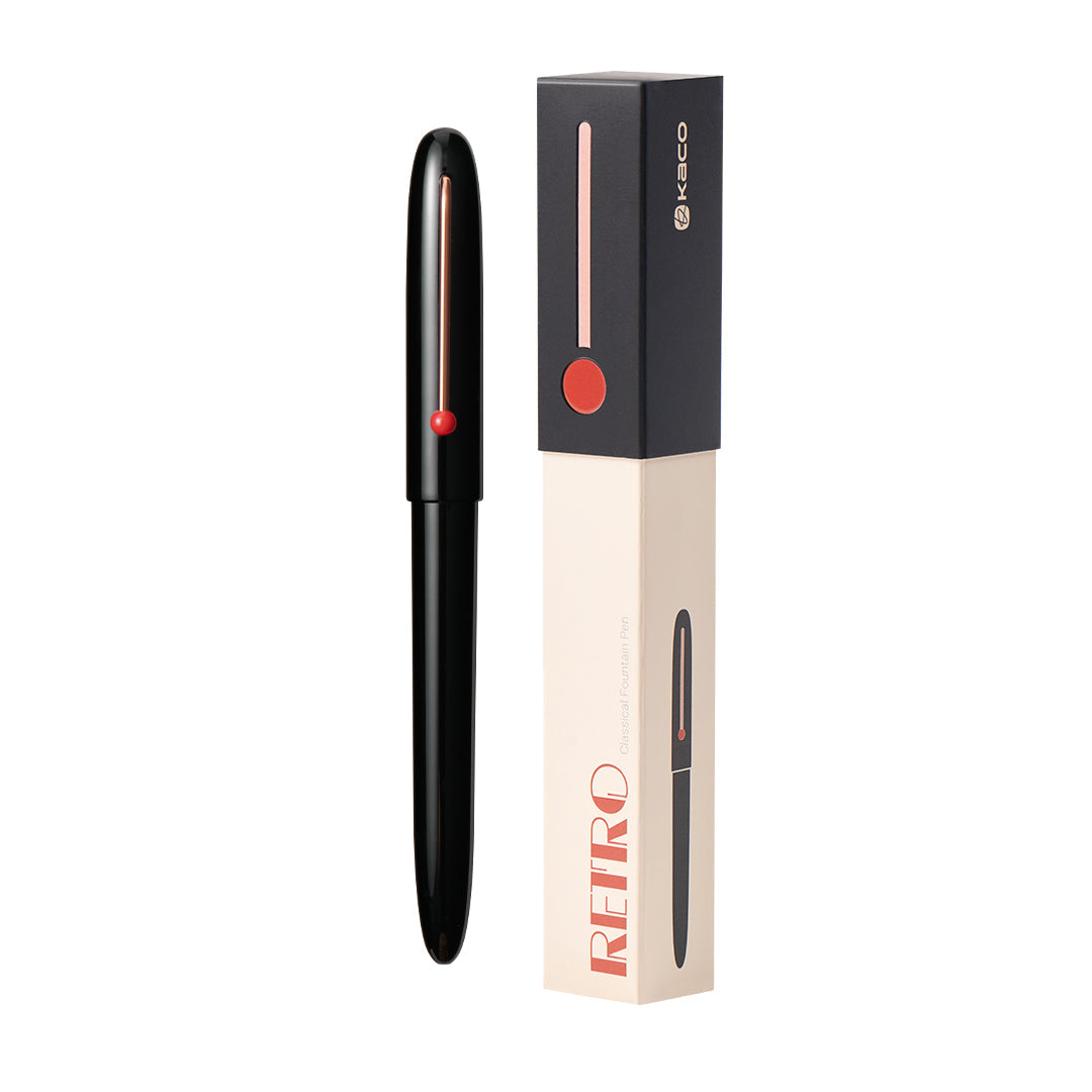 Kaco | Fountain Pens | 0.5mm | Black Ink | Retro | Paper Box Packaging