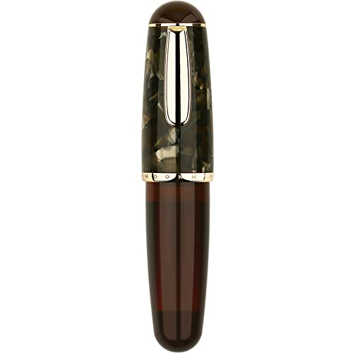 Moonman Q1 Fountain Pen Extra Fine Nib Brown Acrylic, Little Fat Man Eyedropper Filling Pocket Pen Large Capacity