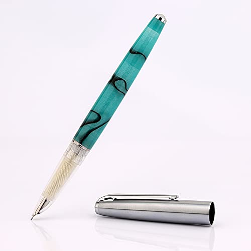 Moonman 101 Acrylic Celluloid Fountain Pen Hooded Fine Nib with Stainless Steel Cap Turquoise