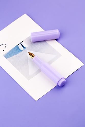 Moonman Wancai Mini Fountain Pen, Iridium Fine Nib Macaron Purple Acrylic Travel Pocket Pen, short Size Eyedropper Ink Bottle Filling