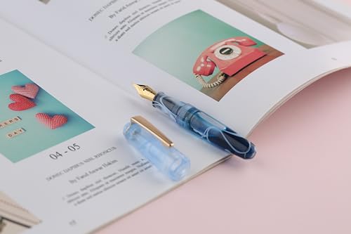 Moonman Q2 Mini Fountain Pen Eyedropper Filling, Extra Fine Nib Phantom Blue Acrylic Pen with Eyedropper and Pen Case