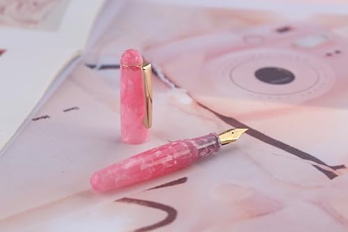 Moonman Q2 Mini Fountain Pen Eyedropper Filling, Extra Fine Nib Cherry Blossom Powder Acrylic Pen with Eyedropper and Pen Case