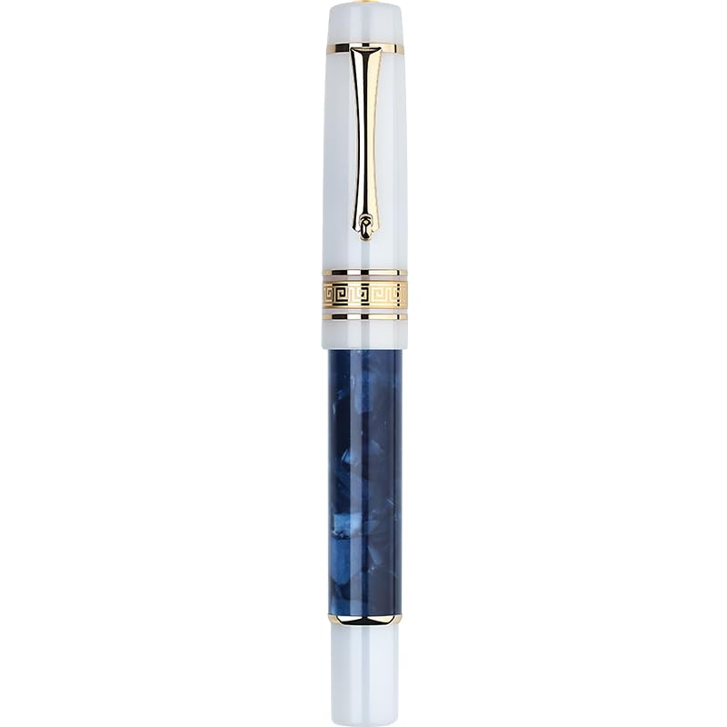 Moonman M400 Acrylic Writing Office Extra Fine Nib Fountain Pen Gold Clip(Dark Blue & White,0.38MM)