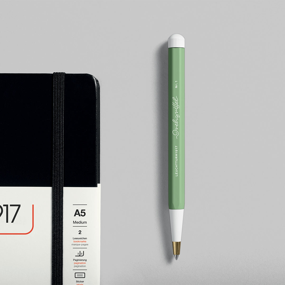 LEUCHTTURM1917 Gel Pen with Document Proof Black Ink | Drehgriffel No. 1 |Sage Green| Twist Mechanism