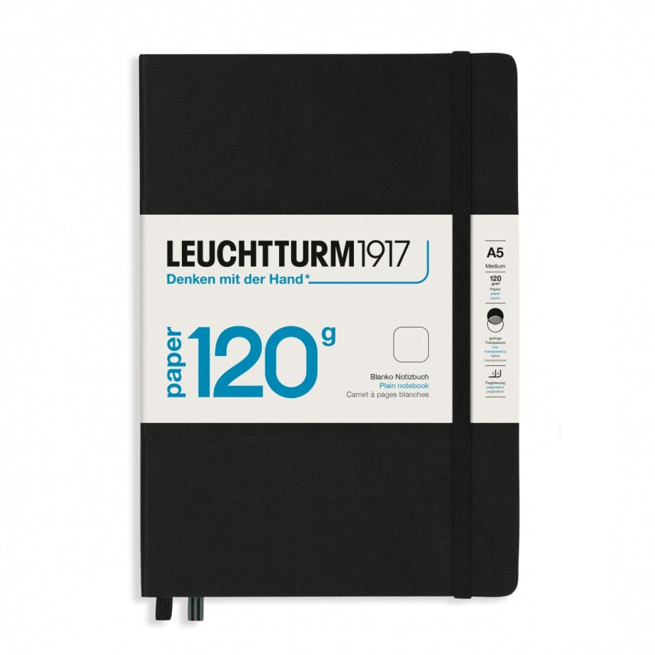 LEUCHTTURM1917 120G Edition Hardcover Notebook Medium (A5), Plain, 203 Pages - Black