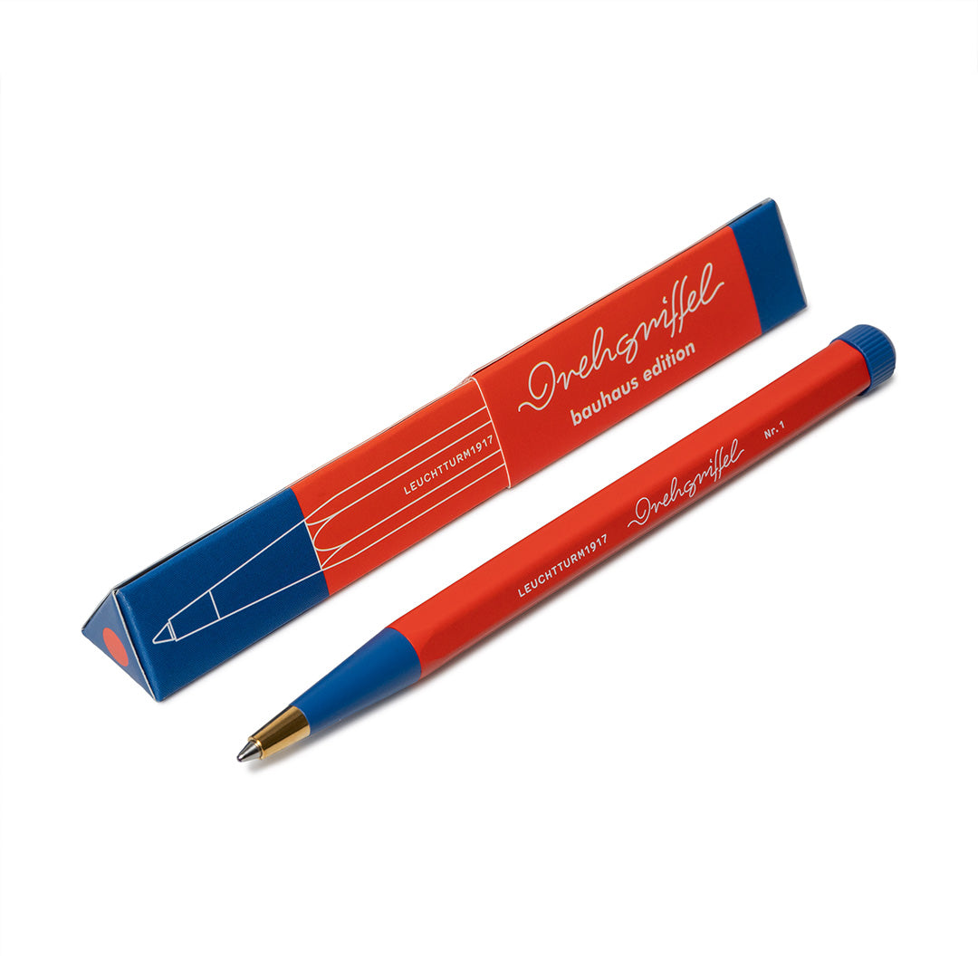 LEUCHTTURM1917 Ball Point Pen with Royal Blue Ink | Bauhaus Edition | Drehgriffel No. 1 | Red/Royal Blue | Twist Mechanism