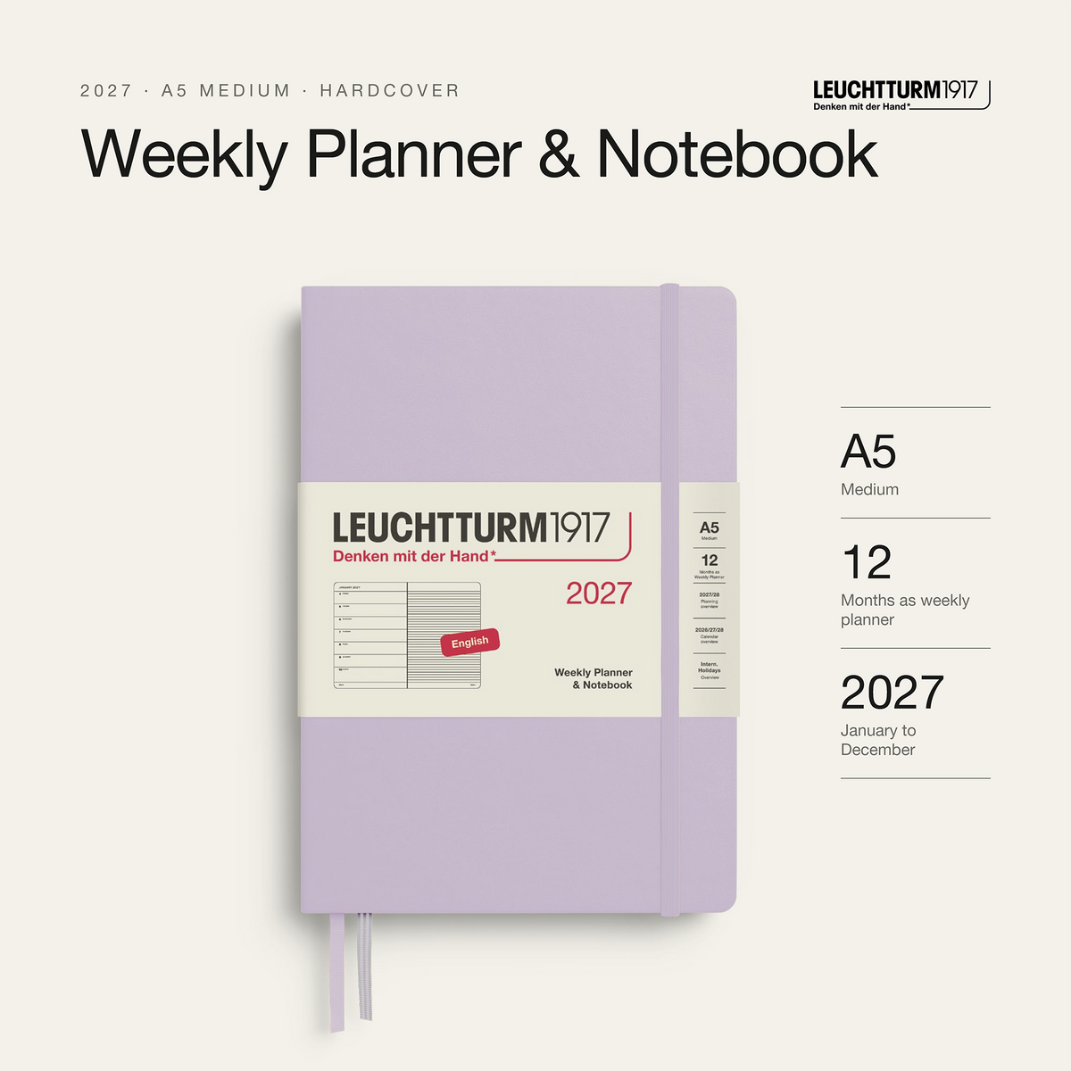 Leuchtturm1917 2027 Weekly Planner & Notebook A5 - Lilac