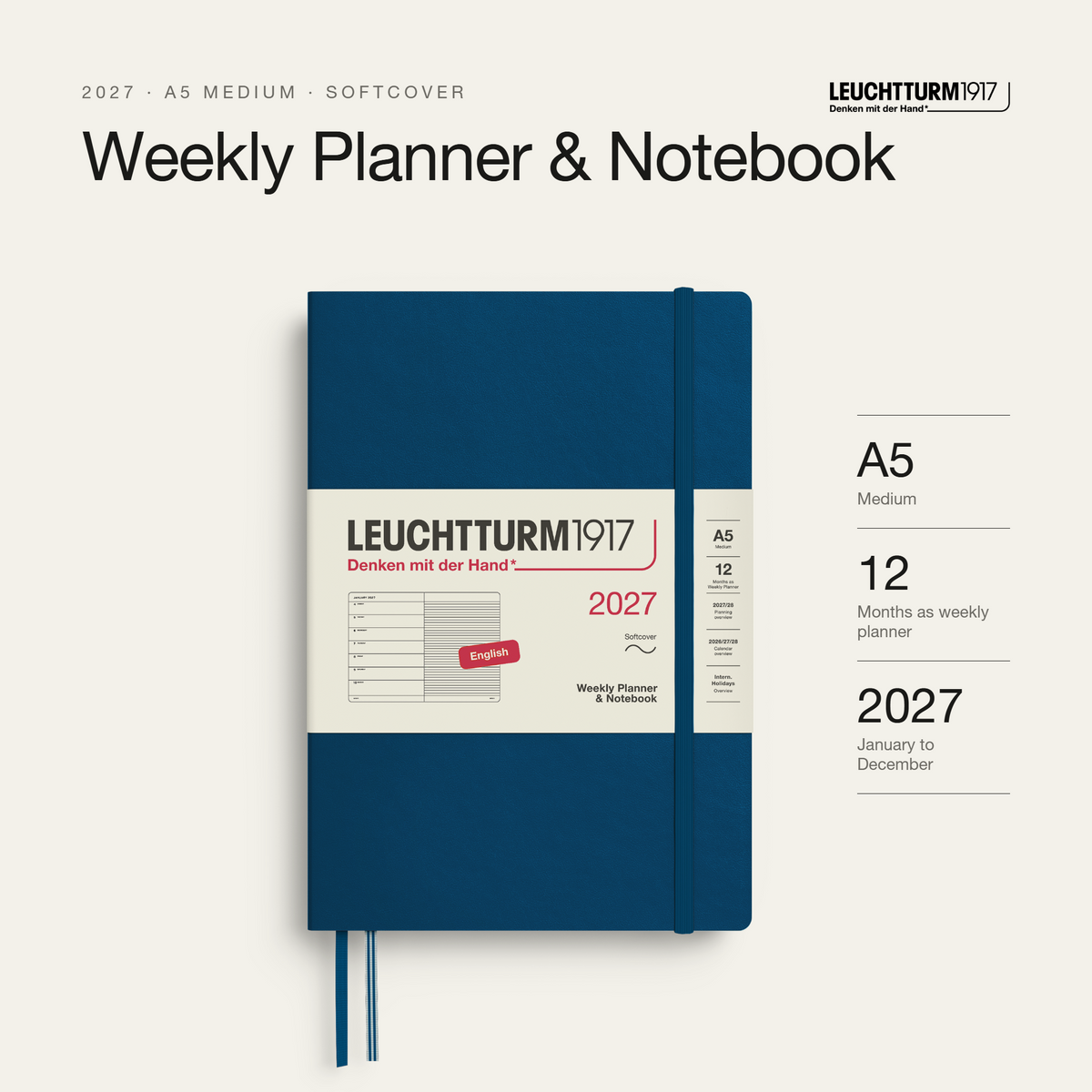 Leuchtturm1917 2027 Weekly Planner & Notebook A5 Softcover - Indigo