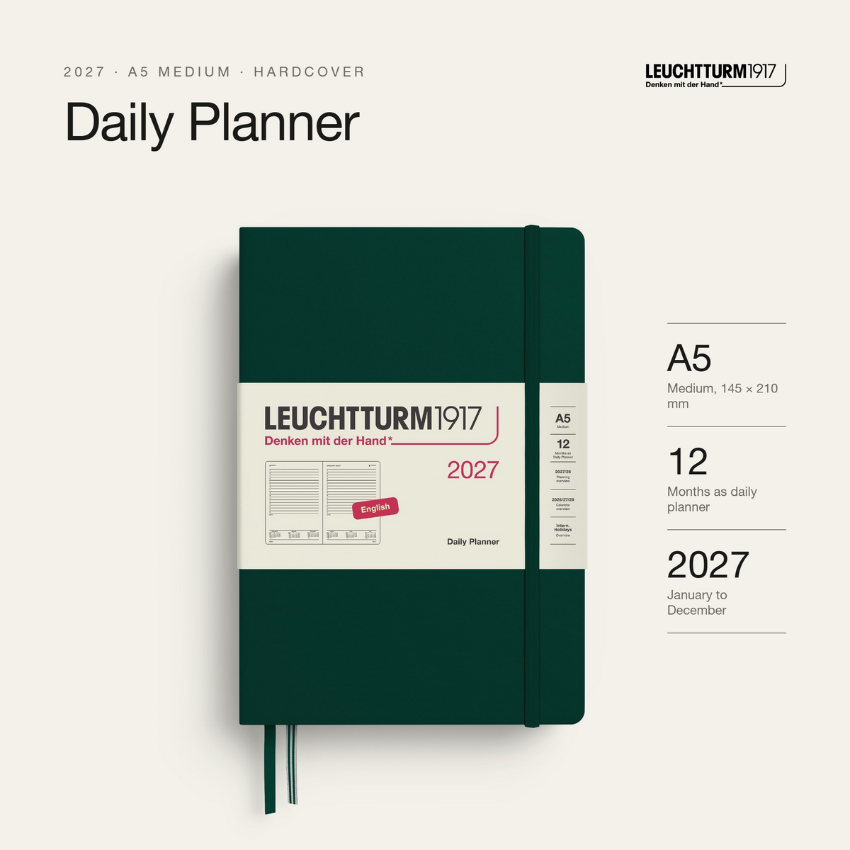 Leuchtturm1917 2027 Daily Planner A5 - Forest Green