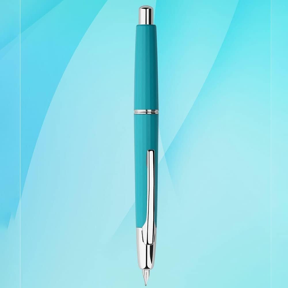 Moonman A2 Press Fountain Pen Extra Fine Nib with Box, Retractable Lake Blue Resin Ink Pen with Converter Writing Set (Silver Clip Version)
