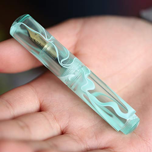 Moonman Fountain Pen Wancai Mini Ink Transparent Pocket-Size Travel Short Pen Fine Nib 0.5mm Writing Gift Pen with 6 PCS Black Ink Cartridges - Mint Green Pattern