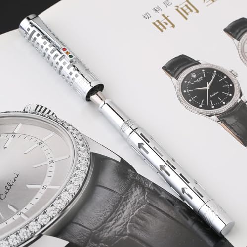 Moonman T6 Fountain Pen City Lights, Piston Filling Medium Nib, Silver Skeleton Clear Acrylic with Gift Box