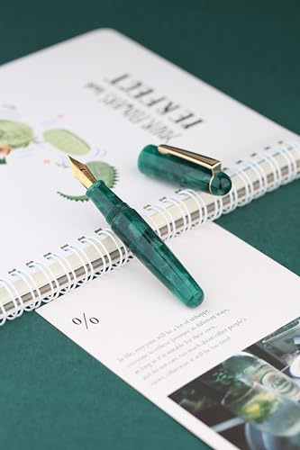 Moonman Q2 Mini Fountain Pen Eyedropper Filling, Extra Fine Nib Forest Green Acrylic Pen with Eyedropper and Pen Case