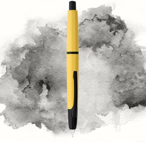 Moonman A2 Press Fountain Pen Extra Fine Nib with Box, Retractable Yellow Resin Ink Pen with Converter Writing Set (Black Clip Version)
