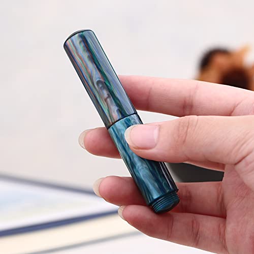 Moonman Wancai Mini Fountain Pen, Iridium Fine Nib Blue Acrylic Travel Pocket Pen, short Size Eyedropper Ink Bottle Filling with 6 Black Cartridges Set