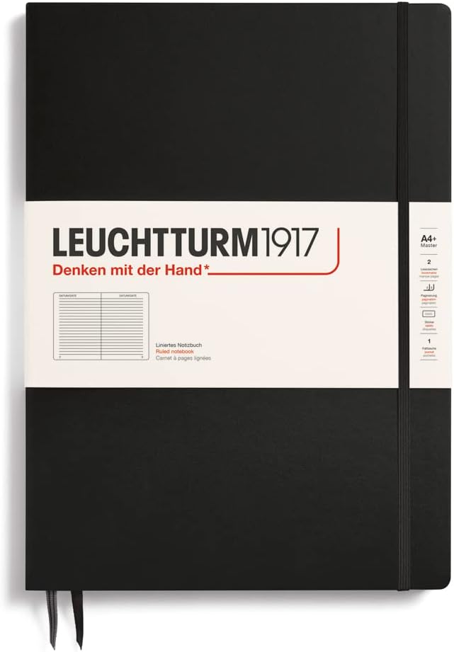 LEUCHTTURM1917 Hardcover Notebook Master Slim (A4+), Ruled, 123 Pages - Black