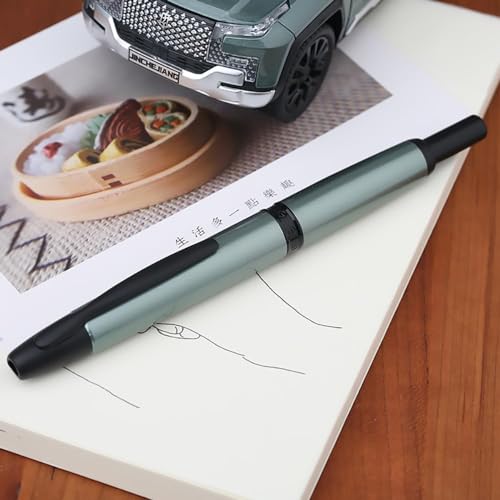 Moonman A1 Press Fountain Pen, Fine Nib, Metal Body, Retractable Ink Pen And Converter with Box ( Cyan With Black Clip )