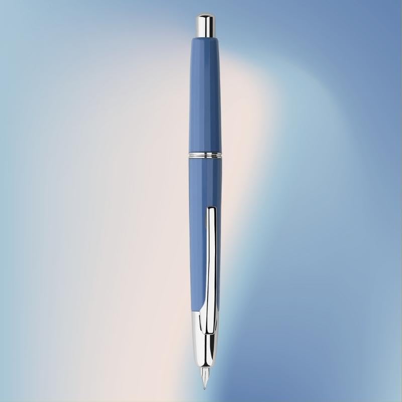 Moonman A2 Press Fountain Pen Extra Fine Nib with Box, Retractable Blue Resin Ink Pen with Converter Writing Pen Set,Blue-Silver Clip