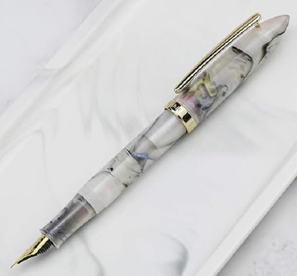 Moonman S1 Fountain Pen - Iridium Fine Nib, Acrylic Celluloid Body, Ink Converter, Golden Trim And Clip With Gift Box (Marble Grey)