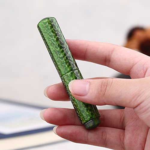 Moonman Wancai Mini Fountain Pen, Iridium Fine Nib Green Acrylic Travel Pocket Pen, short Size Eyedropper Ink Bottle Filling with 6 Black Cartridges Set