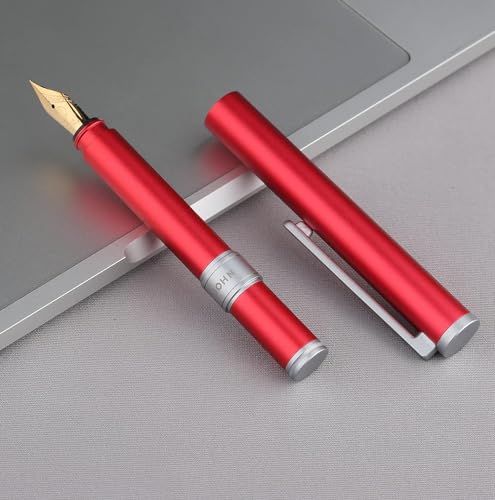 Moonman N1 Mini Fountain Pen Extra Fine Nib, Cinnabar Red Aluminum Pocket Short Travel Pen with Ink Converter