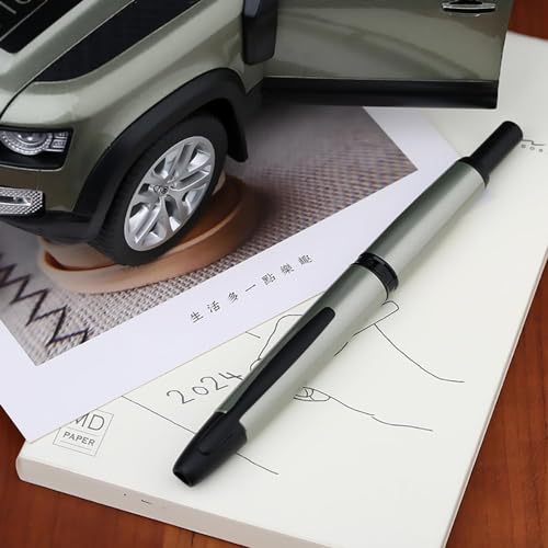 Moonman A1 Press Fountain Pen, Fine Nib, Metal Body, Retractable Ink Pen And Converter with Box ( Olive Green With Black Clip )