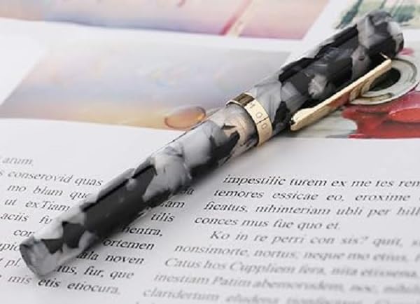 Moonman N2 Acrylic Fountain Pen Extra Fine Nib - (Black Celluloid) Mini Travel Pocket Pen with Box
