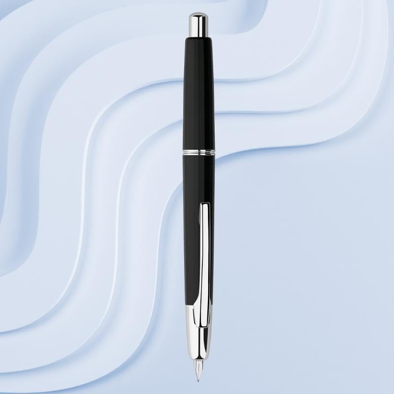 Moonman A2 Press Fountain Pen Extra Fine Nib with Box, Retractable Black Resin Ink Pen with Converter Writing Pen Set (Silver Clip Version