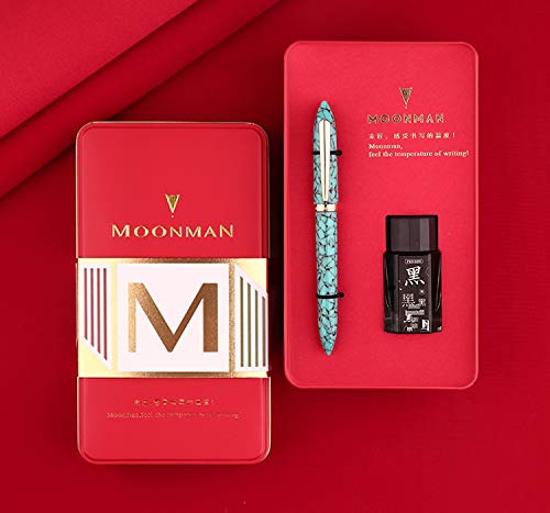 Moonman S1 Acrylic Celluloid Fountain Pen Extra Fine Nib with Gift Box - Turquoise Marble