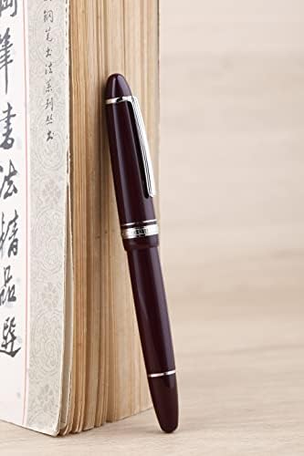 Moonman P136 Piston Fountain Pen Broad Nib with Box, Resin Writing Set Deep Burgundy With Silver Clip