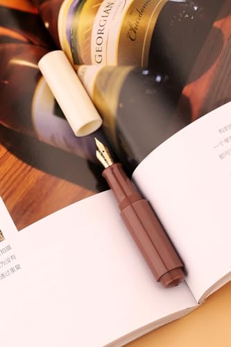 Moonman Wancai Mini Fountain Pen, Iridium Fine Nib Snow Top Coffee Acrylic Travel Pocket Pen, short Size Eyedropper Ink Bottle Filling