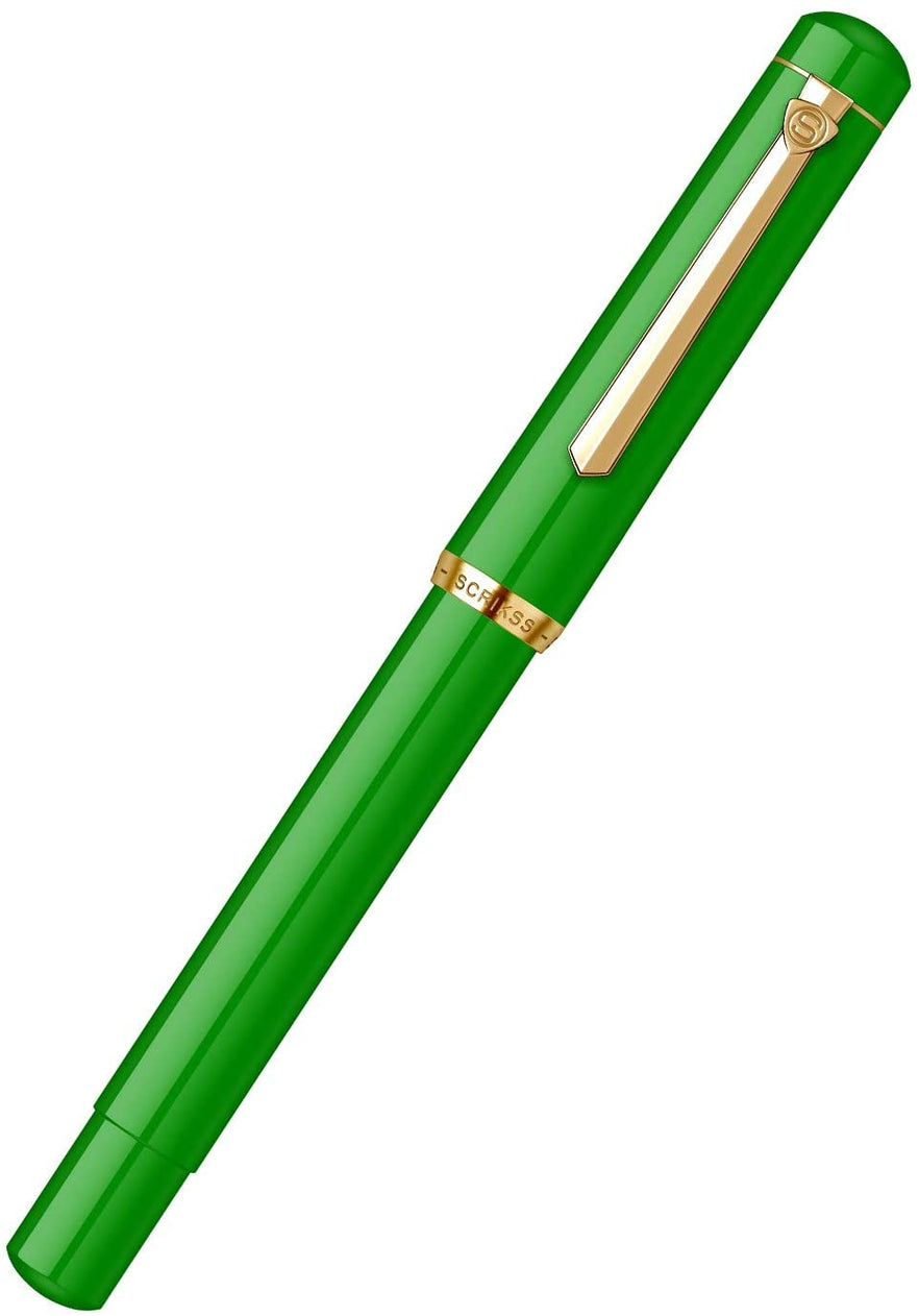 Scrikss | 419 Legendary | Fountain Ink Pen | Medium Nib | Gold Plated | Glossy Green Barrel