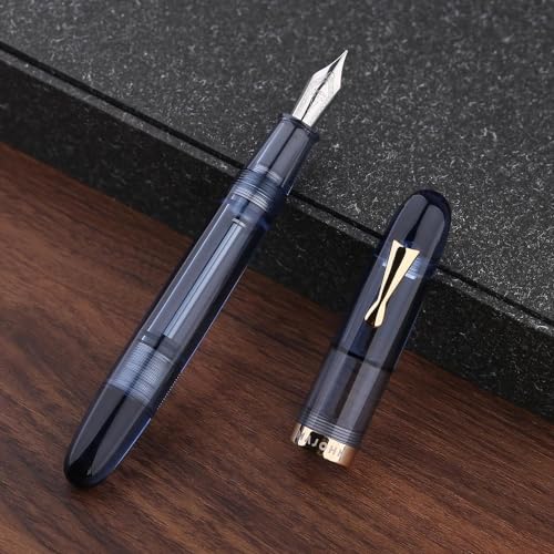 Moonman C4 Eyedropper Fountain Pen Fine Nib, Haze Blue Acrylic Full Size Writing Pens for Office Business with Box (Fine nib)