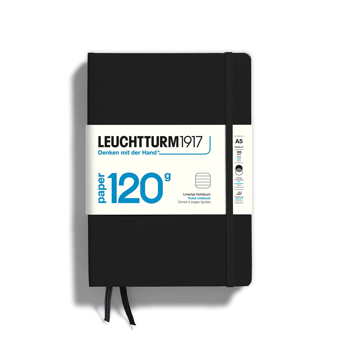 LEUCHTTURM1917 120G Edition Hardcover Notebook Medium (A5), Ruled, 203 Pages - Black