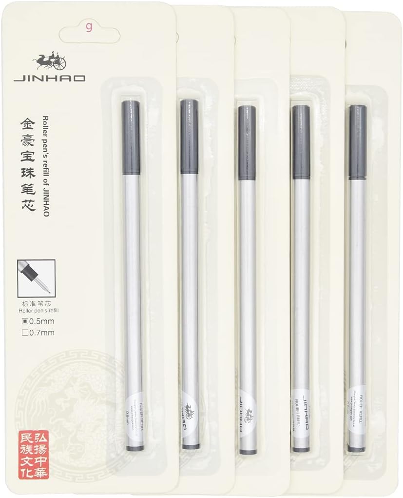 Jinhao Rollerball Pen Refills – Set of 5 Black Spiral Ink Refills (0.5mm) – Compatible with Jinhao, Baoer & Other Standard Rollerball Pens