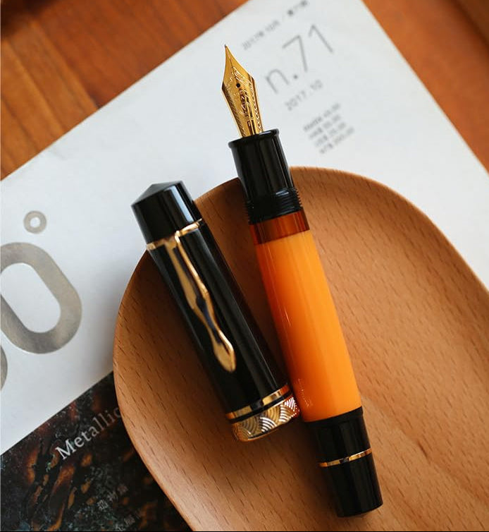 Moonman P139 Piston Fountain Pen – Size 6 Nib, Brass Piston System, Large Capacity Resin, Premium Writing Pen (Orange & Black)